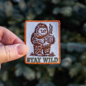 STAY WILD Sashquatch Bigfoot Drinking Coffee Patch - Iron On | Figac & Company, Indianapolis